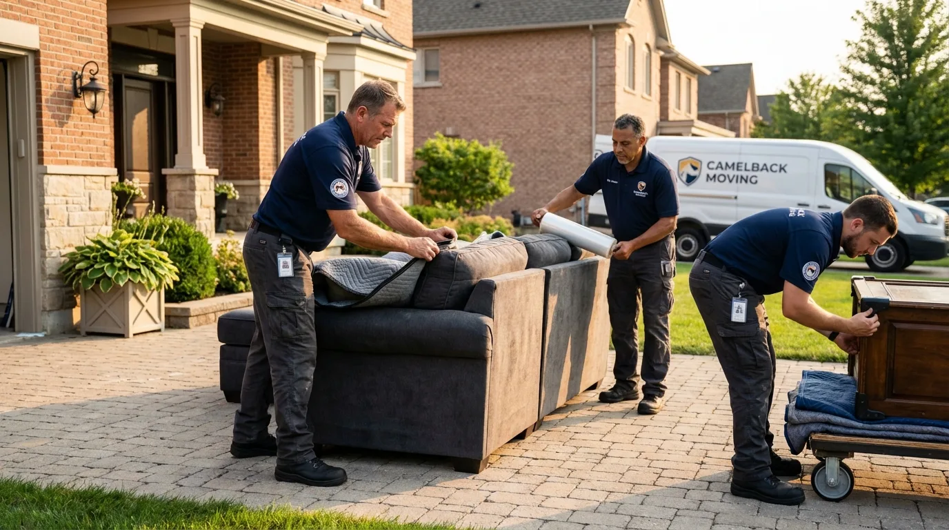 Large estate moving crew wrapping furniture in Channahon, IL